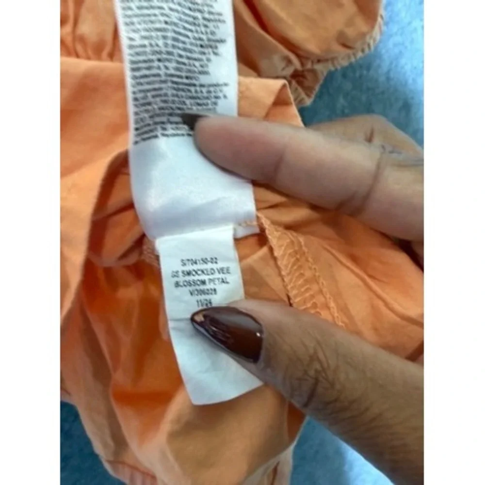 Old Navy Smocked Vee Blossom Petal Top Orange Puff Sleeve Peplum XL 704150-02